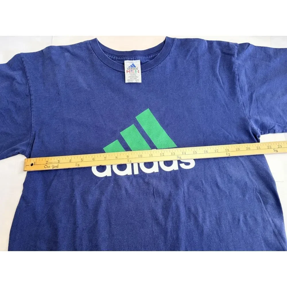Vintage Adidas Mens Large Blue Logo Graphic T Shirt Short Sleeve Athletic Casual